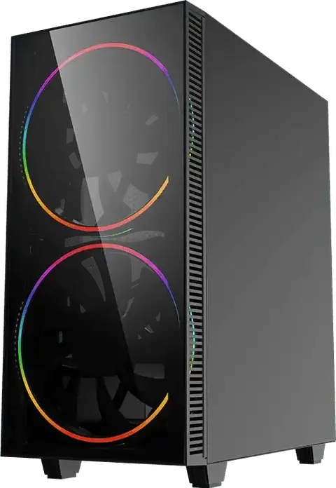 Gamemax Black Hole Midi ATX Tower Case, Tempered Glass Side Panel, 2 x 200mm ARGB Fans, RGB Controller, ATX/M-ATX/ITX Support, Black