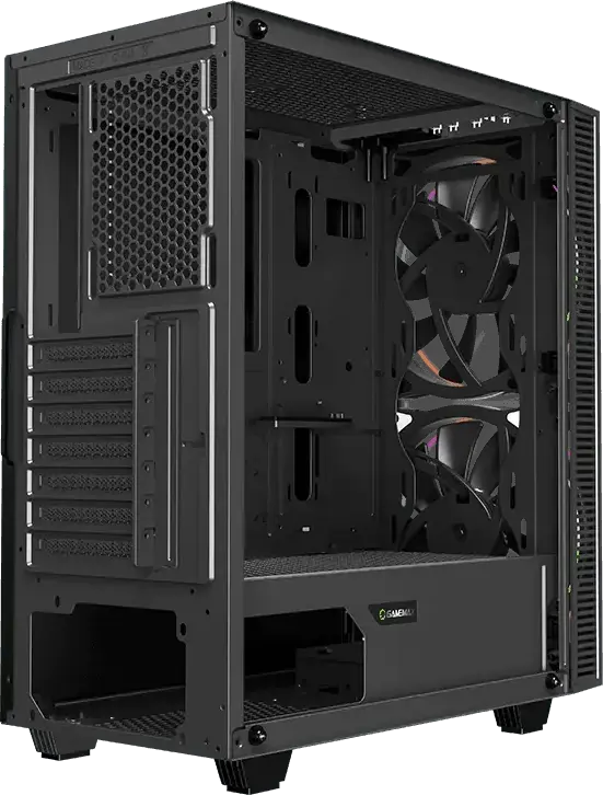 Gamemax Black Hole Midi ATX Tower Case, Tempered Glass Side Panel, 2 x 200mm ARGB Fans, RGB Controller, ATX/M-ATX/ITX Support, Black