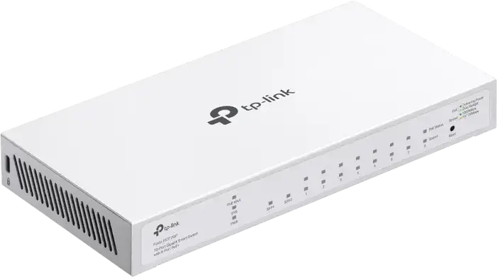 Switch Smart PoE+ TP-Link Festa FS310GP, 10 Porturi Gigabit, 8 Porturi PoE+ Buget 61W, 2 Sloturi SFP, Management Cloud, Design Metalic Fara Ventilator
