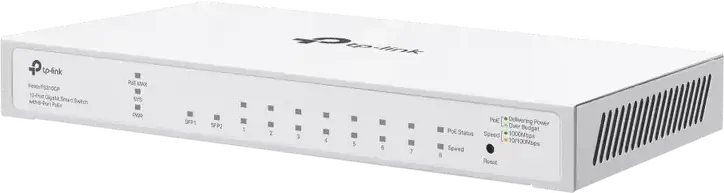 Switch Smart PoE+ TP-Link Festa FS310GP, 10 Porturi Gigabit, 8 Porturi PoE+ Buget 61W, 2 Sloturi SFP, Management Cloud, Design Metalic Fara Ventilator