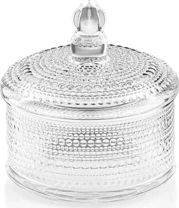 Ardesto AR5020 Verbena Glass Candy Bowl with Lid, Round Textured Transparent Glass Food Container, 12.5 cm Diameter, 15 cm Height, Dishwasher & Microwave Safe