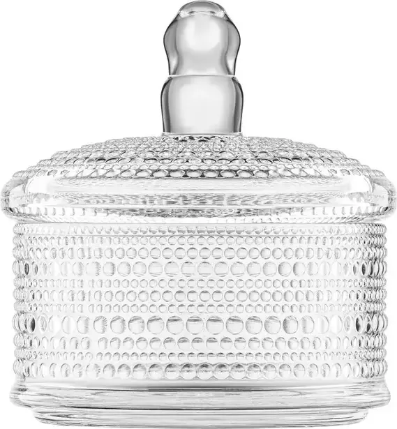 Ardesto AR5020 Verbena Glass Candy Bowl with Lid, Round Textured Transparent Glass Food Container, 12.5 cm Diameter, 15 cm Height, Dishwasher & Microwave Safe