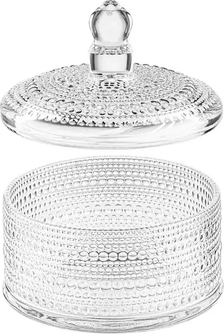 Ardesto AR5020 Verbena Glass Candy Bowl with Lid, Round Textured Transparent Glass Food Container, 12.5 cm Diameter, 15 cm Height, Dishwasher & Microwave Safe