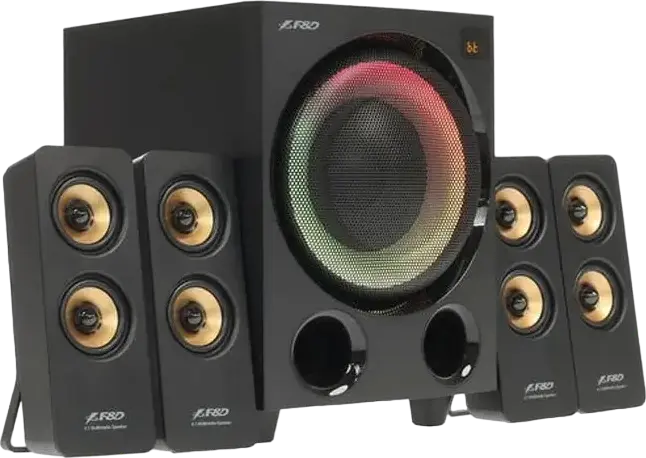 Sistem boxe multimedia F&D F7700X 4.1, Putere 80W RMS, Bluetooth 5.0, Radio FM, Subwoofer 5.25", Telecomandă, Culoare: Negru