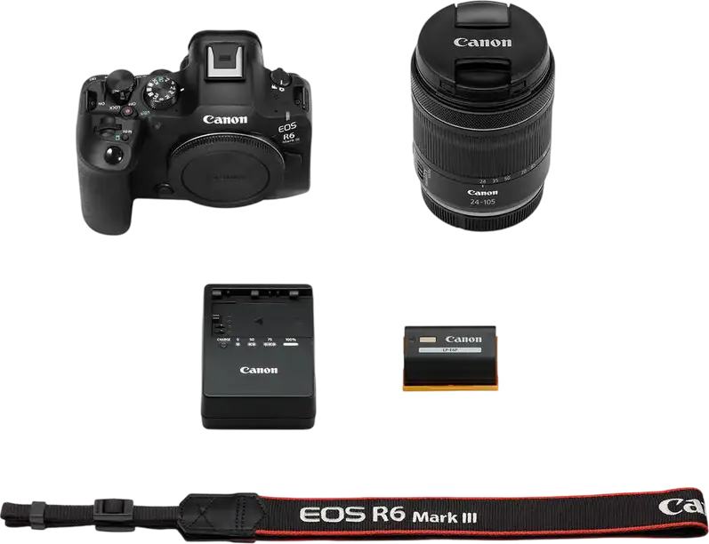 Canon EOS R6 Mark III Full-frame Mirrorless Camera, 32.5MP CMOS Sensor, DIGIC X Processor, 40fps, 7K RAW Video, IBIS, RF Mount with RF 24-105mm f/4-7.1 IS STM Lens