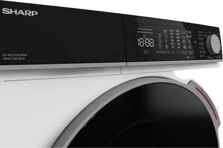 Sharp ES-NFL014CWNA Front Load Washing Machine, 10kg Capacity, Energy Class A, 1400 rpm, Inverter Motor, Steam Cleaning, Allergy Smart, Color: White