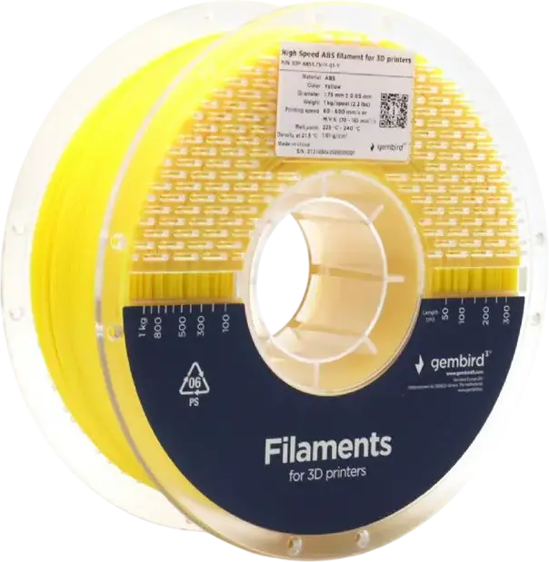 Filament imprimare 3D Gembird 3DP-ABS1.75HY-01-W ABS High Speed, diametru 1.75mm, Galben, 1kg