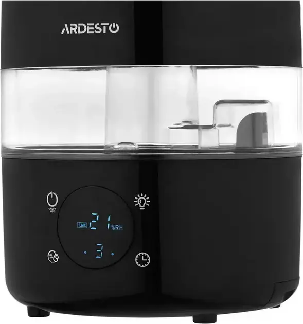 Ardesto USH-H-4B Ultrasonic Humidifier, 4L Tank, 280ml/h, Touch Control, LED Display, Remote, Timer, Hygrostat, Aroma Diffuser, 7-Color Light, Black