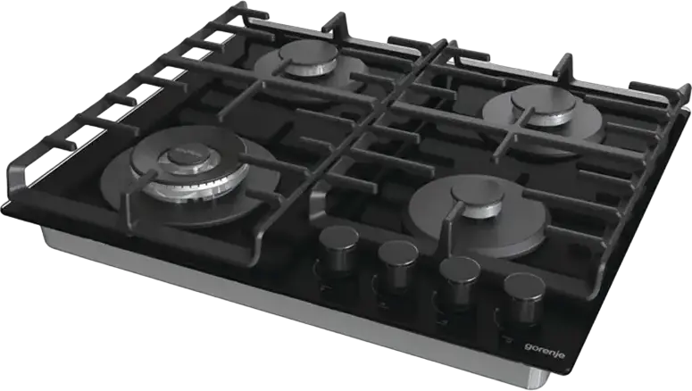Газовая варочная панель Gorenje GTW 642 SYB, 4 конфорки с WOK, закаленное стекло, чугунные решетки ProGrids, BigSurface, черная, 60 см