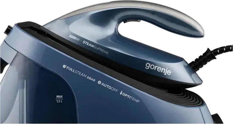 Gorenje SGD3000BBK Supreme Steam Generator Iron, 3000W, 8 Bar Pressure, 480g/min Steam Boost, Ceramic Soleplate, OptiTemp, Auto-off, Blue