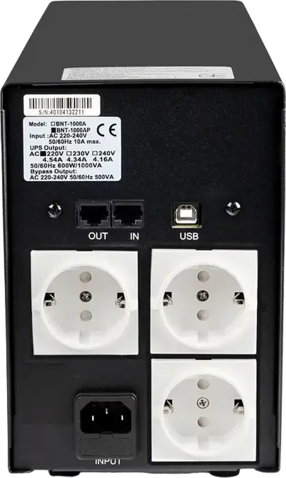 UPS Powercom BNT-1000AP Black Knight Pro Line-Interactive 1000VA 600W Tower cu 3 Prize Schuko Protectie USB RJ45 Negru