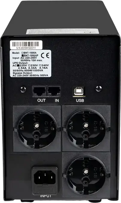 UPS Powercom BNT-1000AP Black Knight Pro Line-Interactive 1000VA 600W Tower cu 3 Prize Schuko Protectie USB RJ45 Negru