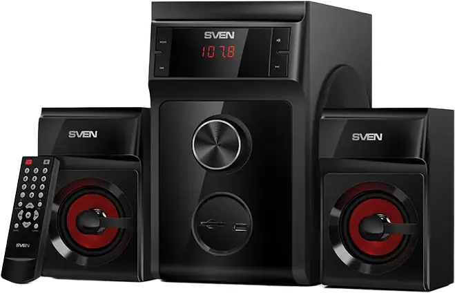 Sistem boxe multimedia SVEN MS-302 2.1, Putere 40W RMS, Cabinete din MDF, Radio FM, USB, Slot card SD, Display LED, Telecomanda, Negru