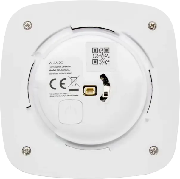 Ajax HomeSiren Wireless Indoor Siren HS.J00000EU, Jeweller Protocol, 81-105 dB Sound Pressure, 2000m Range, White, IP50 Protection
