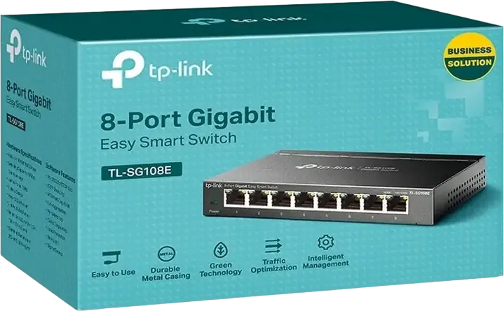 TP-Link TL-SG108E 8-Port Gigabit Easy Smart Switch, Metal Casing, VLAN, QoS, IGMP Snooping, Non-blocking Switching, Desktop or Wall-Mountable