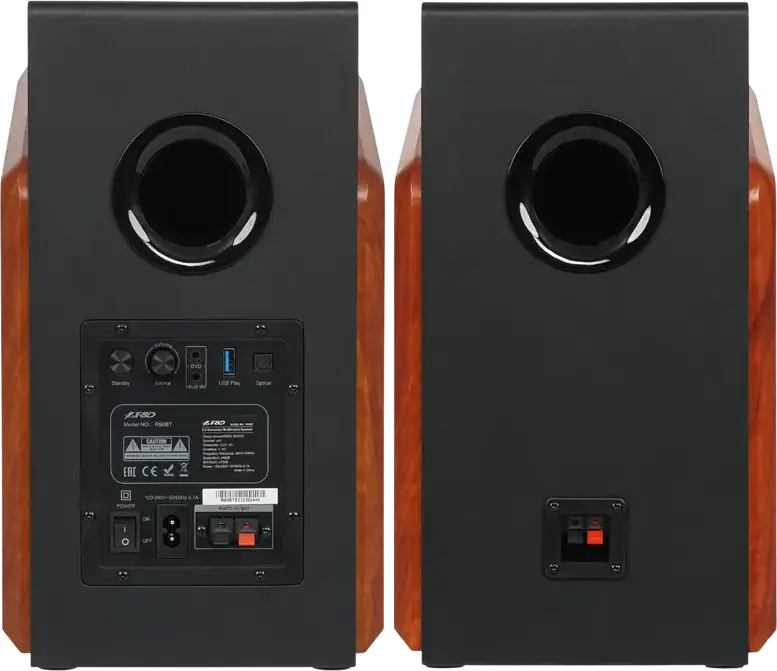 Мультимедийные колонки F&D R60BT 2.0 CH для ПК, 120 Вт RMS, вуфер 5.25", Bluetooth 4.0, NFC, оптический вход, USB, корпус МДФ, черный, пульт ДУ