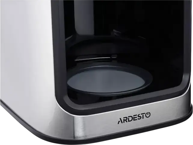 Ardesto YCM-D1200 Drip Coffee Maker with Built-in Grinder, 1.2L Water Tank, 10 Cups, Stainless Steel Housing, Digital Display & Delayed Start, Silver-Black