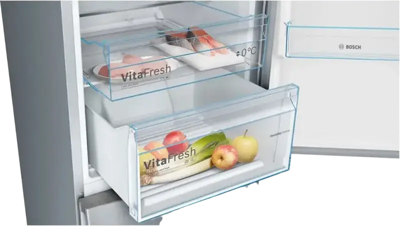 Frigider Combinat Bosch Serie 4 KGN39VIEB, No Frost, Capacitate Totala 368L, Otel Inoxidabil, VitaFresh, 203x60x66 cm, Clasa Energetica E