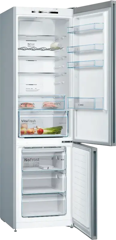 Frigider Combinat Bosch Serie 4 KGN39VIEB, No Frost, Capacitate Totala 368L, Otel Inoxidabil, VitaFresh, 203x60x66 cm, Clasa Energetica E