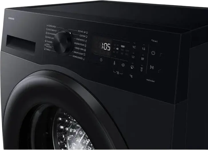 Mașină de spălat cu încărcare frontală Samsung WW80FG5L32ABLE, 8kg, Clasa Energetică A, 1200 rpm, Digital Inverter, AI Ecobubble, Hygiene Steam, Wi-Fi, Negru