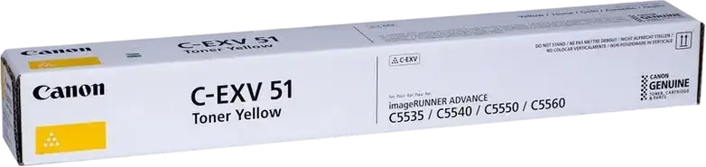 Тонер-картридж Canon C-EXV51 Желтый для лазерных принтеров imageRUNNER ADVANCE C5500 C5500i C5535i C5540i C5560i, ресурс 60 000 страниц, 0484C002AA