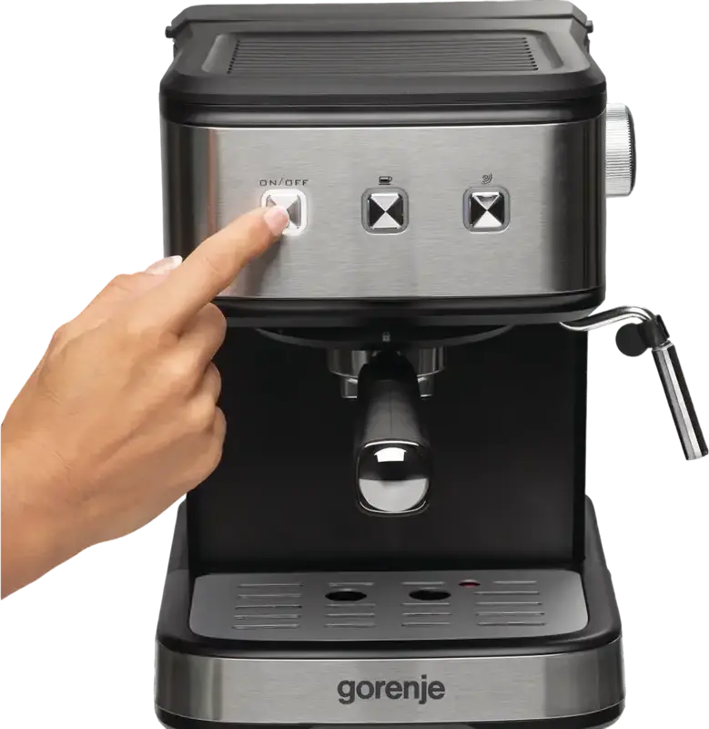Кофемашина с ручным управлением Gorenje ESCM12MBK, давление помпы 15 бар, 850 Вт, резервуар для воды 1.5 л, корпус из нержавеющей стали и пластика, черный