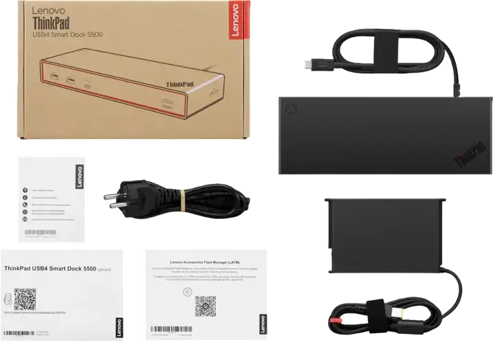 Док-станция Lenovo ThinkPad USB4 Smart Dock 5500, 40 Гбит/с, зарядка 100Вт PD 3.1, 11 портов, 8K HDMI 2.1 и DP 1.4, RJ45 LAN, черный, адаптер 135Вт