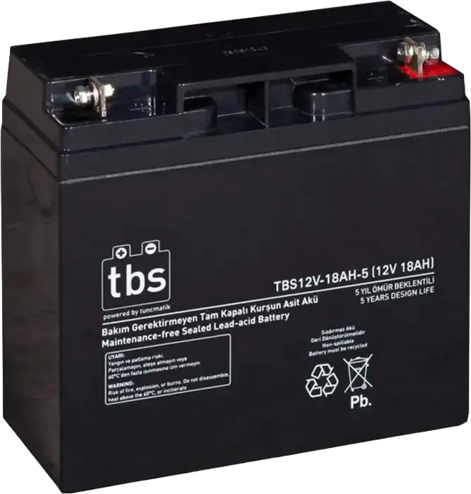Baterie Tuncmatik TBS12V-18AH-5 VRLA Etanșată fără Întreținere, 12V 18Ah, Terminal T3, pentru UPS, 182x77x168 mm