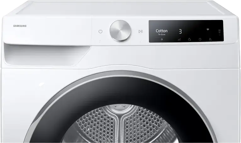 Samsung DV90T6240LE Heat Pump Tumble Dryer, 9 kg Capacity, Energy Class A+++, OptimalDry Sensor, SmartThings, Hygiene Care, White/Black, Freestanding