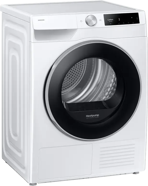 Samsung DV90T6240LE Heat Pump Tumble Dryer, 9 kg Capacity, Energy Class A+++, OptimalDry Sensor, SmartThings, Hygiene Care, White/Black, Freestanding