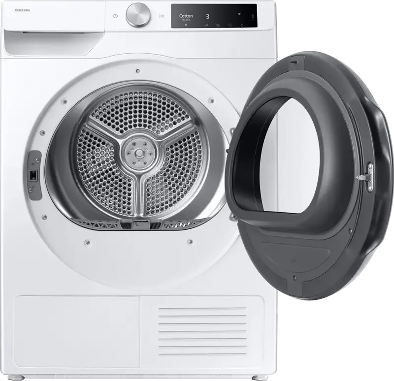 Samsung DV90T6240LE Heat Pump Tumble Dryer, 9 kg Capacity, Energy Class A+++, OptimalDry Sensor, SmartThings, Hygiene Care, White/Black, Freestanding