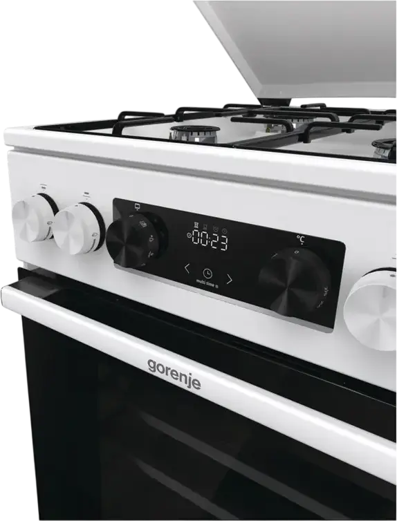 Gorenje GK5C42WJ Mixed Cooker, Gas Hob 4 Zones, Electric Oven 62L, Convection, Grill, Steam Cleaning, LED Display, White, 50cm