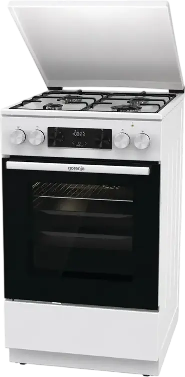 Gorenje GK5C42WJ Mixed Cooker, Gas Hob 4 Zones, Electric Oven 62L, Convection, Grill, Steam Cleaning, LED Display, White, 50cm