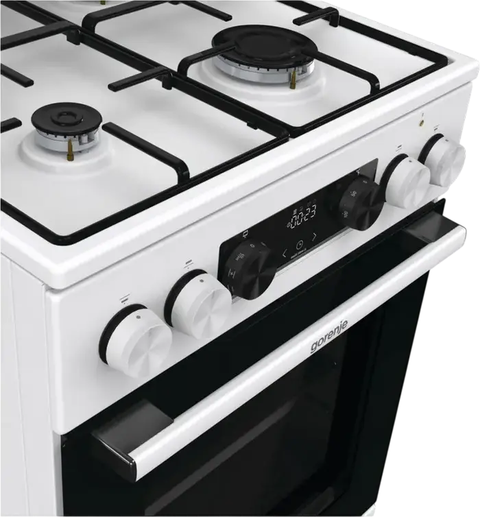 Gorenje GK5C42WJ Mixed Cooker, Gas Hob 4 Zones, Electric Oven 62L, Convection, Grill, Steam Cleaning, LED Display, White, 50cm