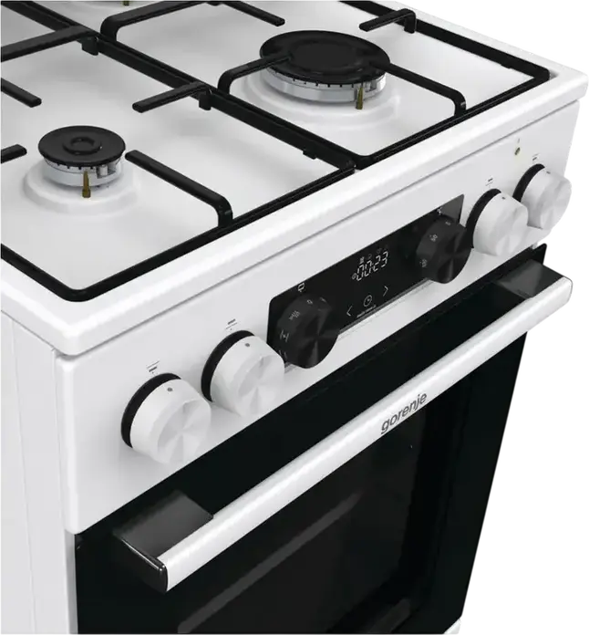 Gorenje GK5C42WJ Mixed Cooker, Gas Hob 4 Zones, Electric Oven 62L, Convection, Grill, Steam Cleaning, LED Display, White, 50cm