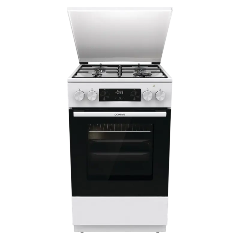 Gorenje GK5C42WJ Mixed Cooker, Gas Hob 4 Zones, Electric Oven 62L, Convection, Grill, Steam Cleaning, LED Display, White, 50cm