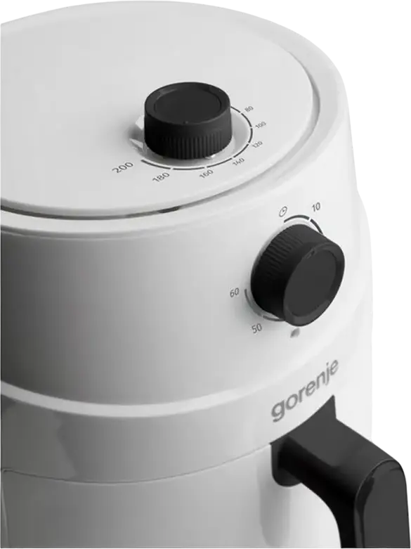 Gorenje AF1300XG Air Fryer, 4.5L Non-stick Bowl, 1300W Power, Rotary Control, Timer & Temperature Adjustment (80-200°C), White/Black, Cool Touch Handle
