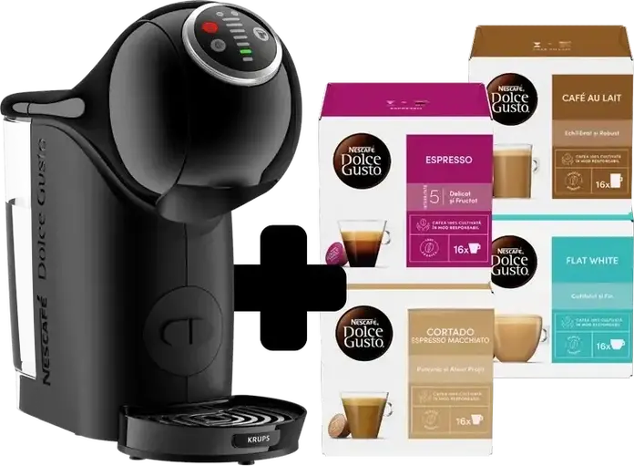 Krups Genio S Plus Automatic Capsule Coffee Machine, 15 bar, 1500W, Espresso Boost, Temperature Control, XL Function, Hot & Cold, Black