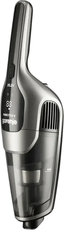 Aspirator Vertical Wireless Gorenje SVC252110FSIIA Freestyle II, 2-in-1, Baterie Li-Ion, Autonomie 60 min, Perie Turbo, Iluminare LED, Gri