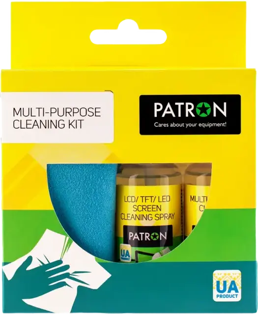 Patron F3-019 Multi-purpose Cleaning Kit for LCD TFT LED Screens and Office Equipment, 2 Microfibre Cloths 200x200mm, 2x50ml Cleaning Sprays