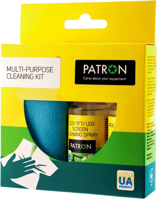Patron F3-019 Multi-purpose Cleaning Kit for LCD TFT LED Screens and Office Equipment, 2 Microfibre Cloths 200x200mm, 2x50ml Cleaning Sprays