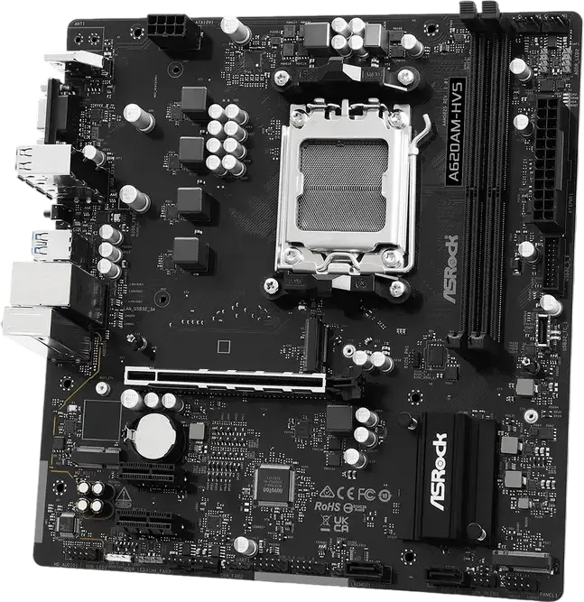 Материнская плата ASRock A620AM-HVS Micro-ATX Socket AM5 Чипсет AMD A620A DDR5 6800+ МГц Dual Channel 128ГБ PCIe 4.0 Hyper M.2 NVMe HDMI VGA BIOS Flashback