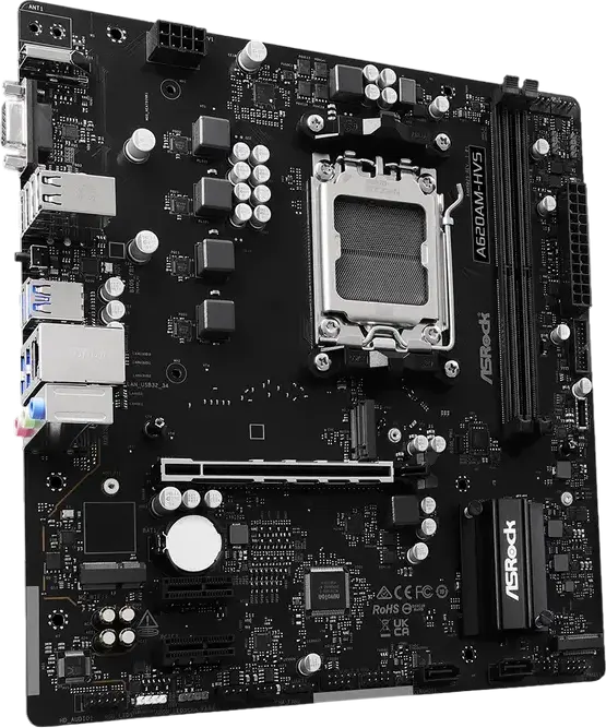 Материнская плата ASRock A620AM-HVS Micro-ATX Socket AM5 Чипсет AMD A620A DDR5 6800+ МГц Dual Channel 128ГБ PCIe 4.0 Hyper M.2 NVMe HDMI VGA BIOS Flashback
