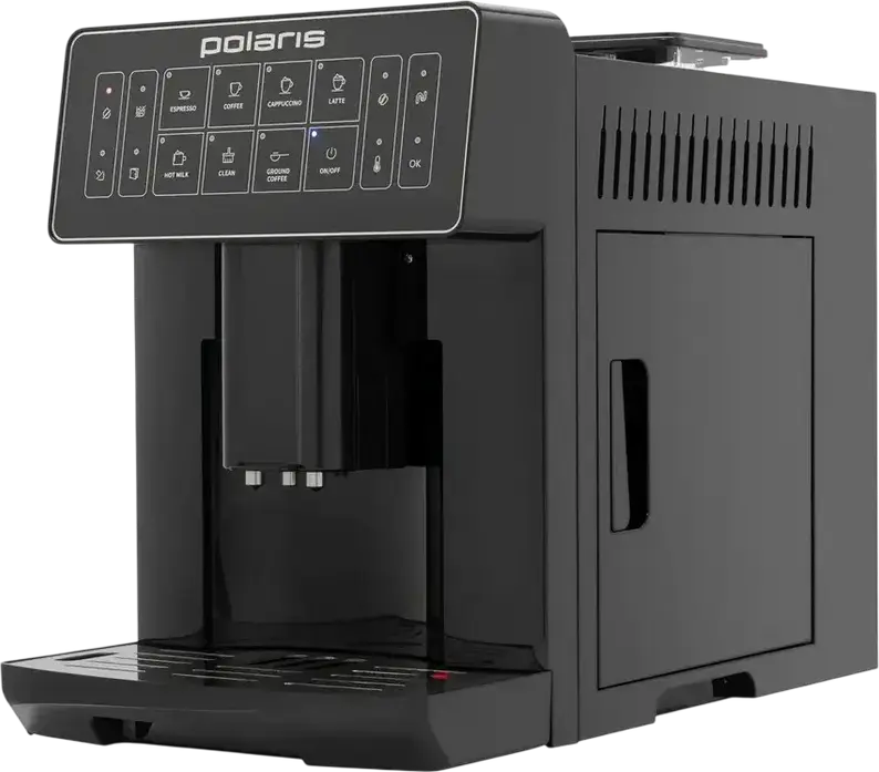 aparat de cafea automat Polaris PACM 2052AC, 1450W, 20 Bar, Otel Inoxidabil, Rezervor 1.6L, 12 Nivele Macinare, Spumator Lapte Automat, Negru