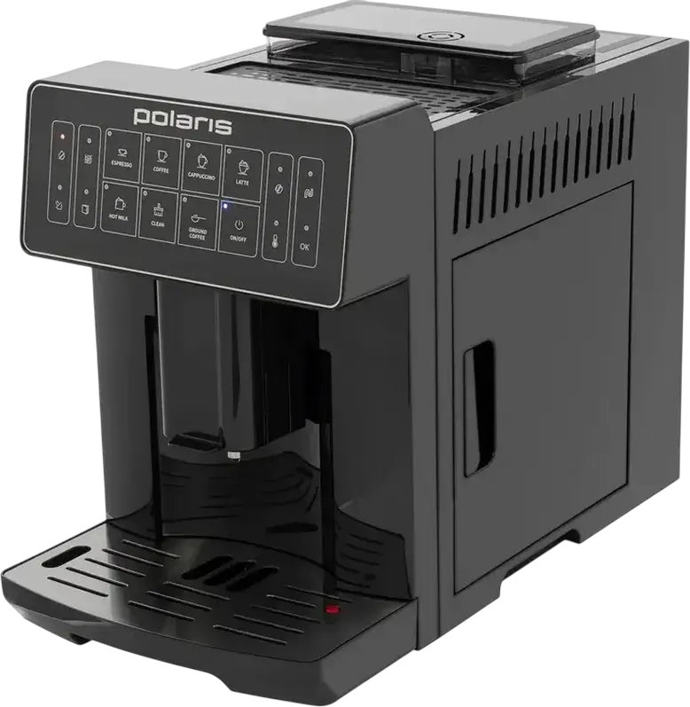 aparat de cafea automat Polaris PACM 2052AC, 1450W, 20 Bar, Otel Inoxidabil, Rezervor 1.6L, 12 Nivele Macinare, Spumator Lapte Automat, Negru