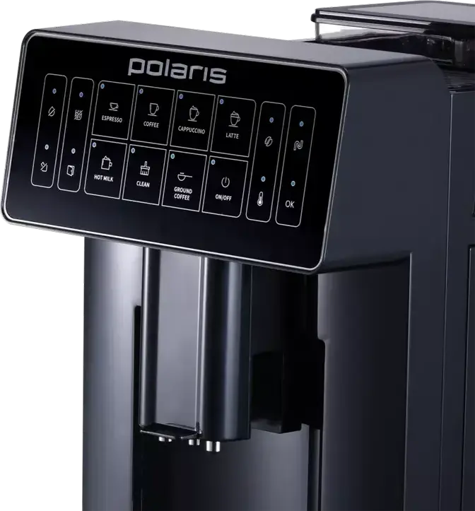 aparat de cafea automat Polaris PACM 2052AC, 1450W, 20 Bar, Otel Inoxidabil, Rezervor 1.6L, 12 Nivele Macinare, Spumator Lapte Automat, Negru