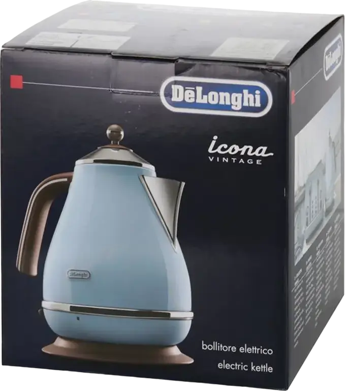 Электрический чайник DeLonghi Icona Vintage KBOV 2001, цвет светло-голубой, объем 1.7 л, мощность 2000 Вт, нержавеющая сталь AISI 304, поворотное основание 360°, автоотключение