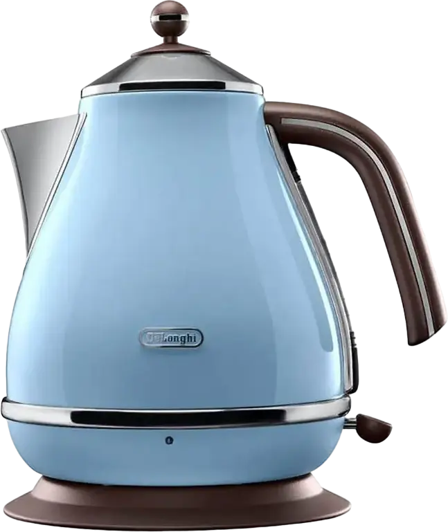 Электрический чайник DeLonghi Icona Vintage KBOV 2001, цвет светло-голубой, объем 1.7 л, мощность 2000 Вт, нержавеющая сталь AISI 304, поворотное основание 360°, автоотключение