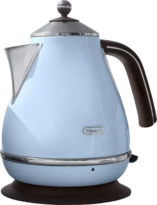 Электрический чайник DeLonghi Icona Vintage KBOV 2001, цвет светло-голубой, объем 1.7 л, мощность 2000 Вт, нержавеющая сталь AISI 304, поворотное основание 360°, автоотключение
