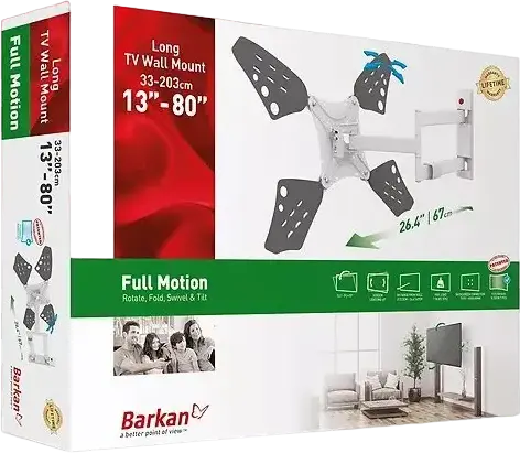 Кронштейн для ТВ Barkan 3400L с длинным вылетом, полноповоротный, белый, для экранов 13-83 дюйма, VESA до 600x400мм, нагрузка до 40кг, наклон -5...+15°